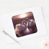 Het houden Zwans die een Hart vormen Vierkante Sticker (Envelop)