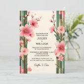 Het hout Bamboe Roze Sakura Kersenbloesem Bruiloft Kaart (Staand voorkant)