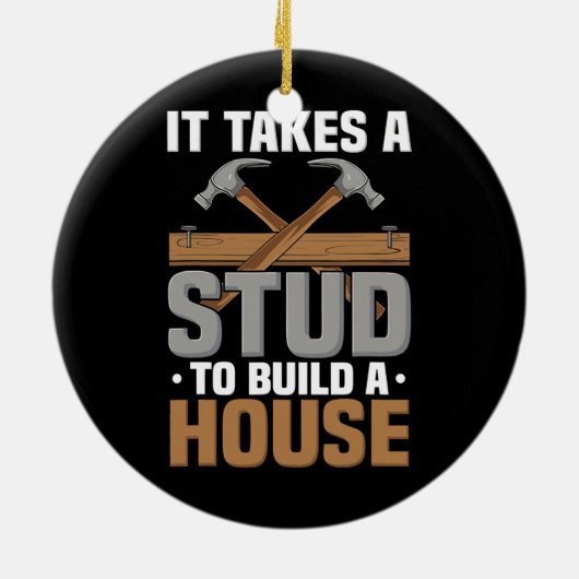 Het hout dat een stommerik bouwt huis Carpenter Keramisch Ornament (Achterkant)