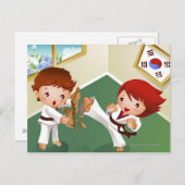 Het hout van de de jongensholding van de karate briefkaart (Voorkant / Achterkant)