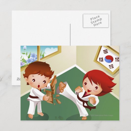 Het hout van de de jongensholding van de karate briefkaart (Voorkant / Achterkant)