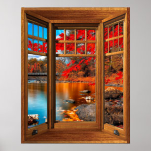 Het houten Landschap van de Herfst van de Erker - Poster
