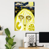 Het huilende gele citroengezicht | AI Art Poster (Thuiskantoor)