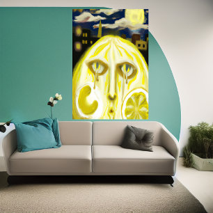 Het huilende gele citroengezicht   AI Art Poster