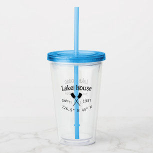 Het huis aan het meer. Datum jaar aangepaste coörd Acryl Drinkbeker