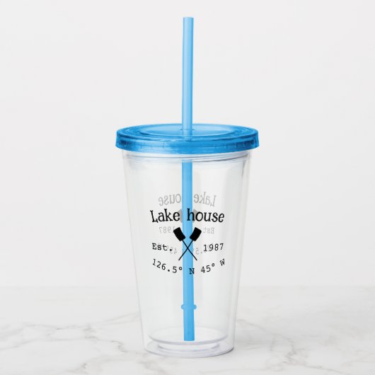 Het huis aan het meer. Datum jaar aangepaste coörd Acryl Drinkbeker (Voorkant)
