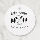 Het huis aan het meer. Datum jaar aangepaste coörd Bedankjes Labels (Achterkant)