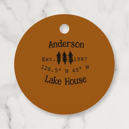 Het huis aan het meer. Datum jaar aangepaste coörd Bedankjes Labels (Achterkant)