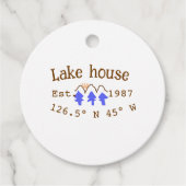 Het huis aan het meer. Datum jaar aangepaste coörd Bedankjes Labels (Voorkant)