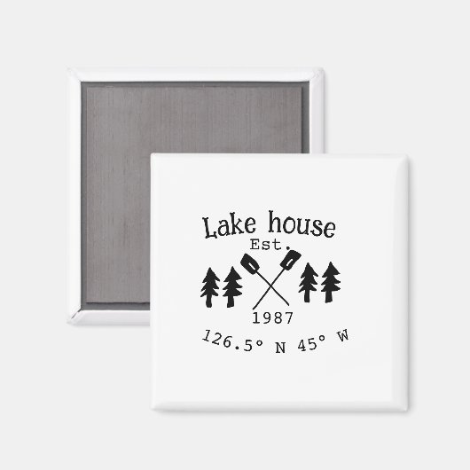 Het huis aan het meer. Datum jaar aangepaste coörd Magneet (Voorkant / Achterkant)