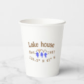 Het huis aan het meer. Datum jaar aangepaste coörd Papieren Bekers (Achterkant)