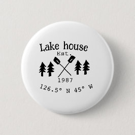 Het huis aan het meer. Datum jaar aangepaste coörd Ronde Button 5,7 Cm