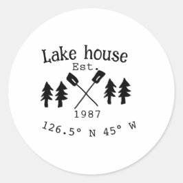 Het huis aan het meer. Datum jaar aangepaste coörd Ronde Sticker
