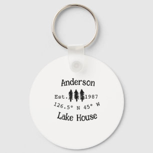 Het huis aan het meer. Datum jaar aangepaste coörd Sleutelhanger