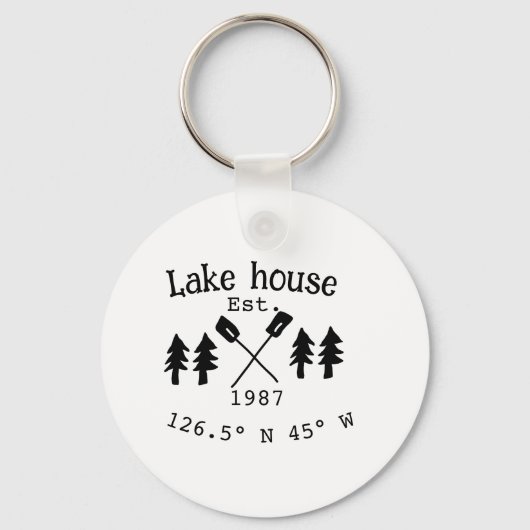 Het huis aan het meer. Datum jaar aangepaste coörd Sleutelhanger (Voorkant)