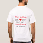 Het huis aan het meer. Datum jaar aangepaste coörd T-shirt (Achterkant)
