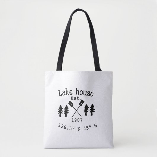 Het huis aan het meer. Datum jaar aangepaste coörd Tote Bag (Voorkant)