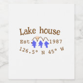 Het huis aan het meer. Datum jaar aangepaste coörd Wijn Etiket (Enkel label)