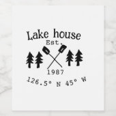 Het huis aan het meer. Datum jaar aangepaste coörd Wijn Etiket (Enkel label)