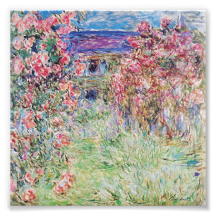 Het huis in de tuin van het roos door Claude Monet Foto Afdruk