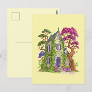 Het huis met de klimop en zijn reusachtige bomen. briefkaart