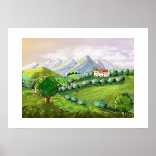 Het huis op de heuvels, groene natuur poster (Voorkant)