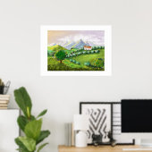 Het huis op de heuvels, groene natuur poster (Thuiskantoor)