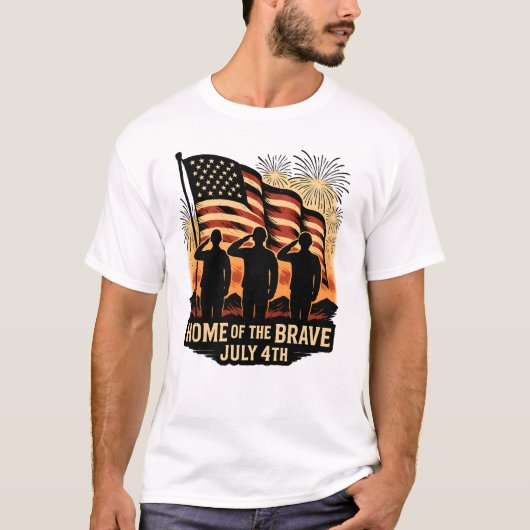 Het huis van de dappere 4 juli Patriottische Milit T-shirt (Voorkant)
