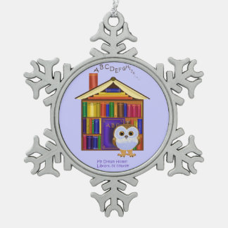 Het Huis van de droom - Bibliotheek! Tin Sneeuwvlok Ornament
