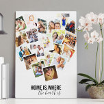 Het Huis van de Foto van het hart Collage is waar  Canvas Afdruk<br><div class="desc">Creëer je eigen hartvormig fotocollage. Het ontwerp wordt gekarteld met de woorden "thuis is waar het hart is" en het fotomalplaatje is opstelling voor u om 20 van uw favoriete afbeeldingen toe te voegen. Uw foto's worden getoond in vierkante, instagramstijl met retro onmiddellijke fotokaders. Een geweldige manier om al uw...</div>