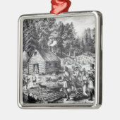 Het huis van de pioneer aan de Westerne grens Metalen Ornament (Links)