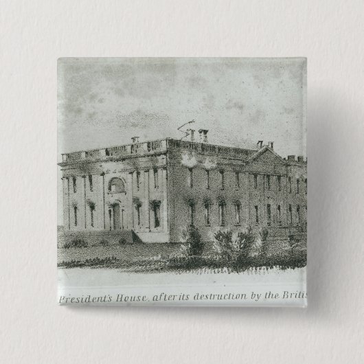 Het huis van de President na de vernietiging Vierkante Button 5,1 Cm (Voorkant)