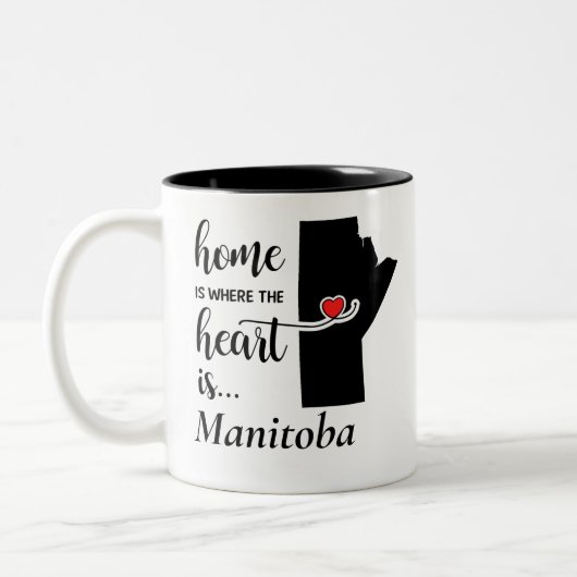 Het huis van Manitoba is waar het hart ligt Tweekleurige Koffiemok (Links)