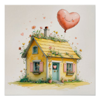 Het Huis van Vreugde – Whimsical Watercolor Kunstp Perfect Poster
