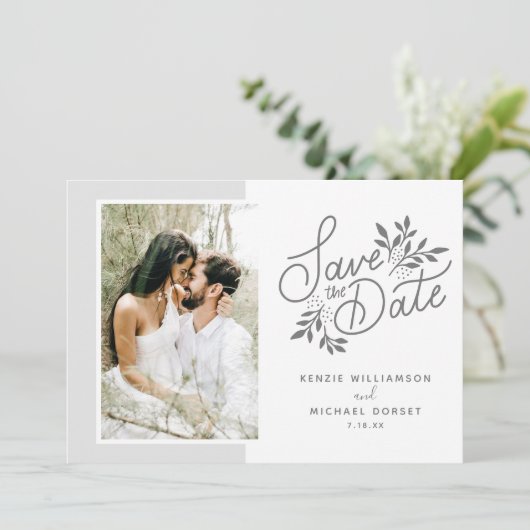 Het huwelijk bewaart de Datum 2 Botanische stoffen Save The Date (Staand voorkant)