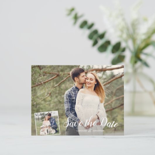 Het huwelijk bewaart de Datum 2 Witte Calligrafie Briefkaart (Staand voorkant)