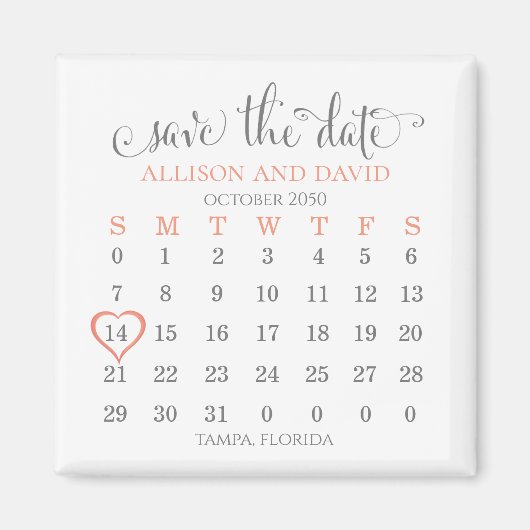 Het huwelijk bewaart de Datum Blush 5 Rijen Kalend Magneet (Voorkant)