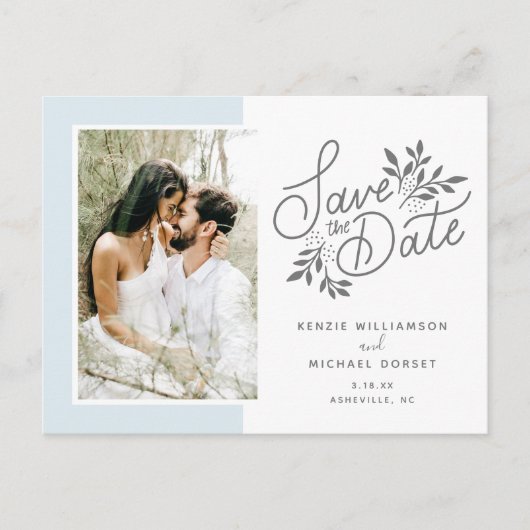 Het huwelijk bewaart de Datum Botanische Blauw van Briefkaart (Voorkant)