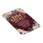Het huwelijk bewaart de Datum Burgundy Floral Stri Magneet (Rechterzijde)