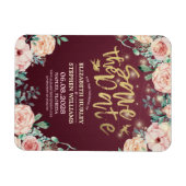 Het huwelijk bewaart de Datum Burgundy Floral Stri Magneet (Horizontaal)