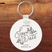 Het huwelijk bewaart de Datum Calligrafie Botanisc Sleutelhanger (Voorkant)
