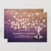 Het huwelijk bewaart de Datum Champagne Glasses Wo Aankondigingskaart (Voorkant / Achterkant)