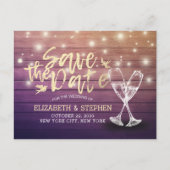 Het huwelijk bewaart de Datum Champagne Glasses Wo Aankondigingskaart (Voorkant)