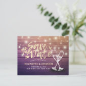 Het huwelijk bewaart de Datum Champagne Glasses Wo Aankondigingskaart (Staand voorkant)