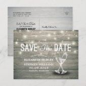 Het huwelijk bewaart de Datum Champagne Glasses Wo Aankondigingskaart (Voorkant / Achterkant)