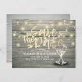 Het huwelijk bewaart de Datum Champagne Glasses Wo Aankondigingskaart (Voorkant / Achterkant)