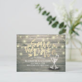 Het huwelijk bewaart de Datum Champagne Glasses Wo Aankondigingskaart (Staand voorkant)