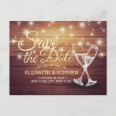 Het huwelijk bewaart de Datum Champagne Glasses Wo Aankondigingskaart (Voorkant)