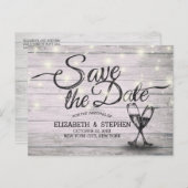 Het huwelijk bewaart de Datum Champagne Glasses Wo Aankondigingskaart (Voorkant / Achterkant)