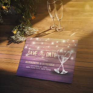 Het huwelijk bewaart de Datum Champagne Glasses Wo Aankondigingskaart